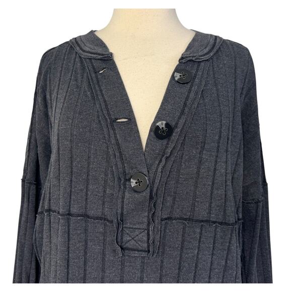 WE THE FREE PEOPLE In The Mix Henley Top Boxy Oversized Ribbed Slouchy Size M - Picture 5 of 10